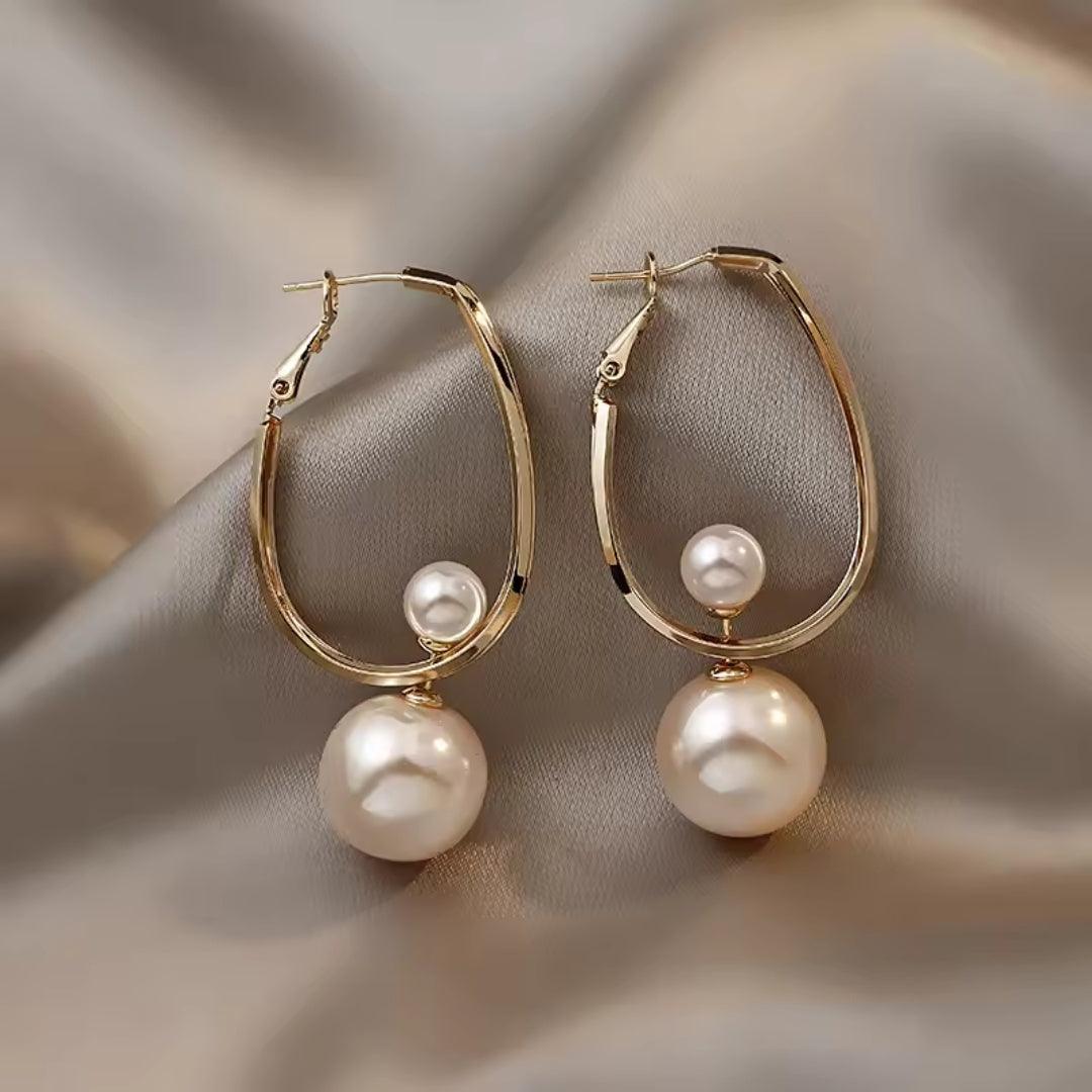 Double Hoop Pearl Drop Earrings