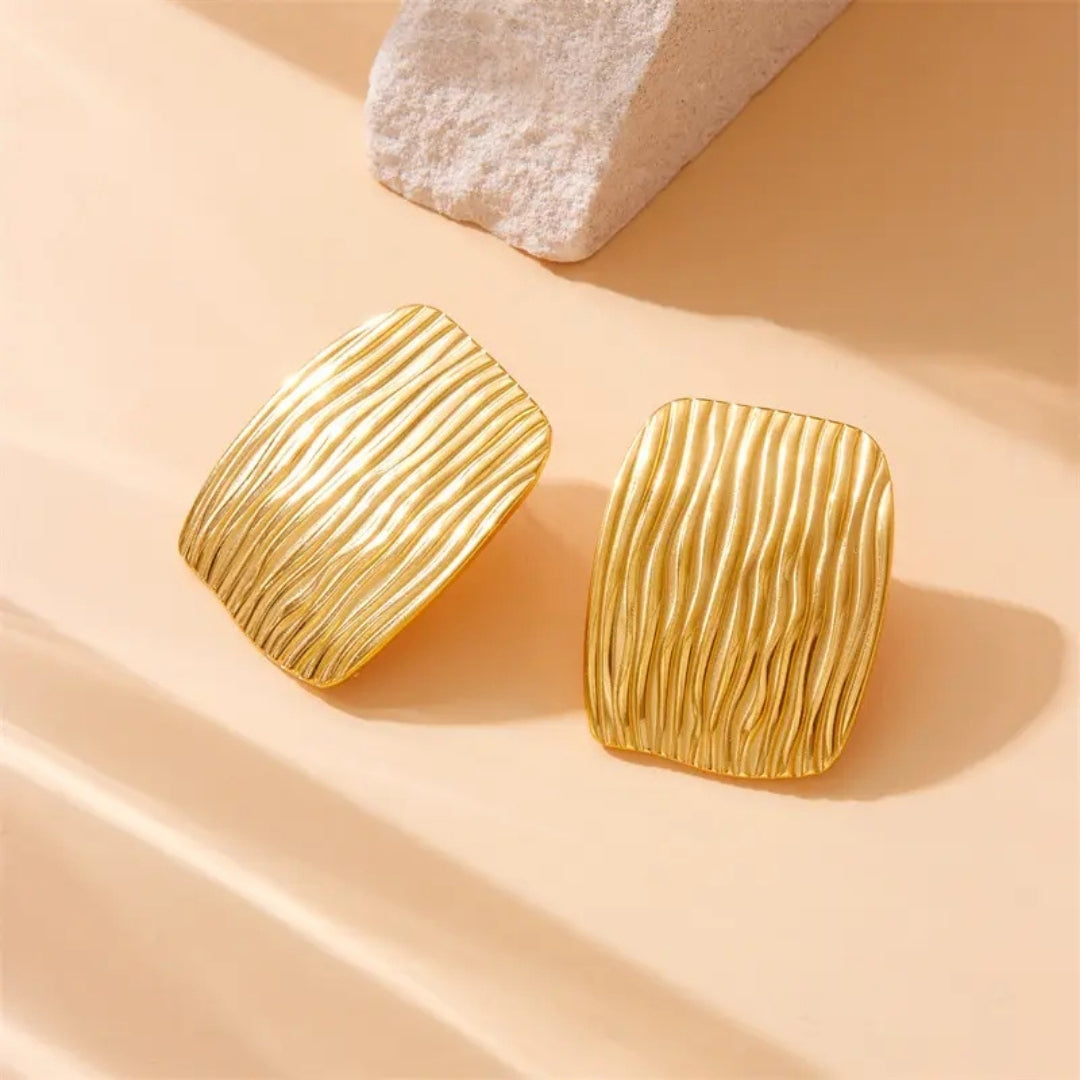 Anti Tarnish Golden Rectangle Shaped Stud Earring