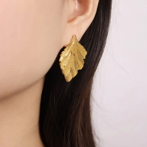 Anti tarnish leaf drop earrings