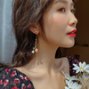 Crystal Pink Flower Long Tassel Earring