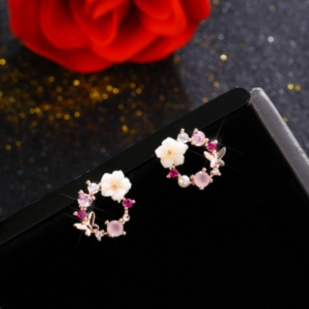 Pink Wedding Circle Earrings