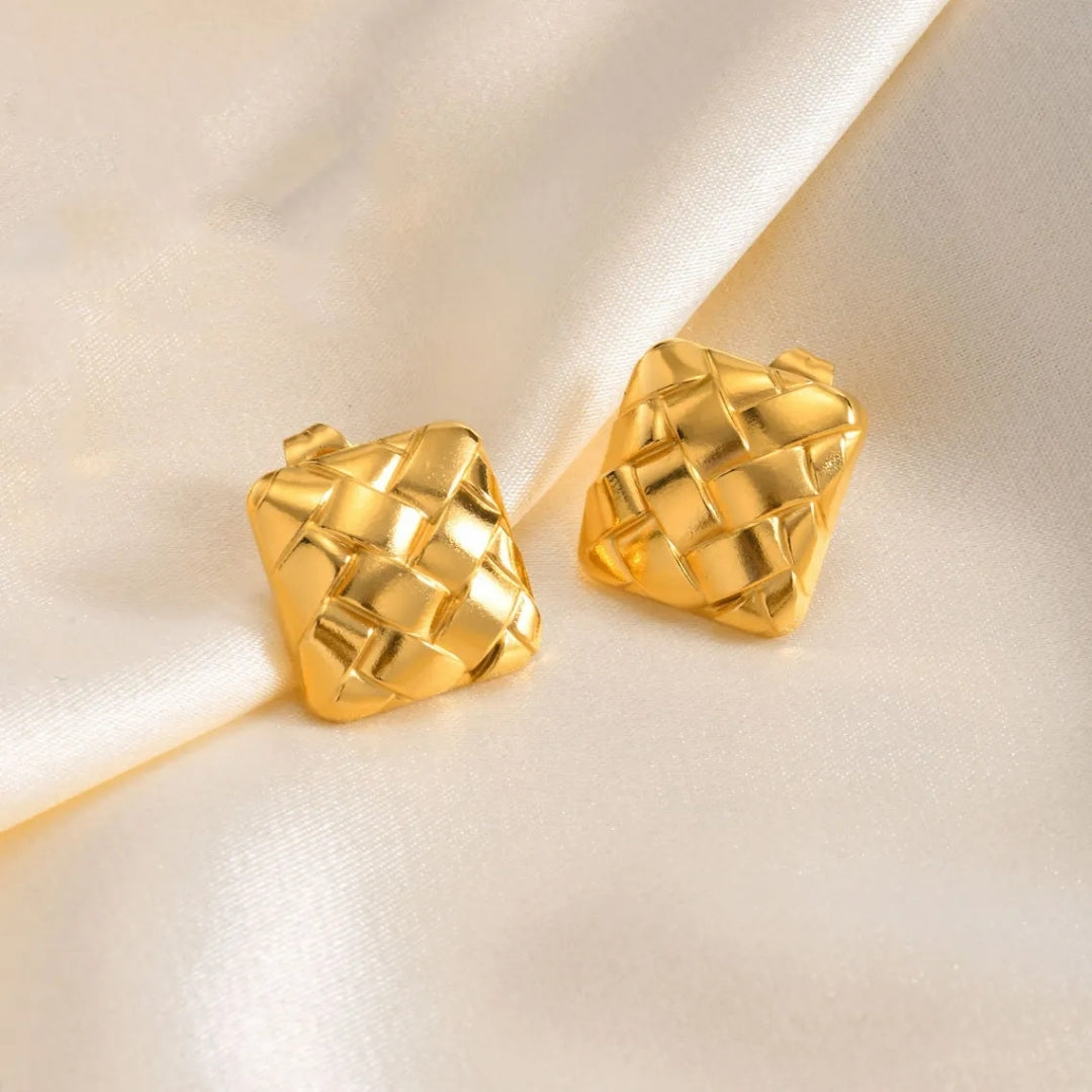 Anti Tarnish Square Woven Stud Earrings