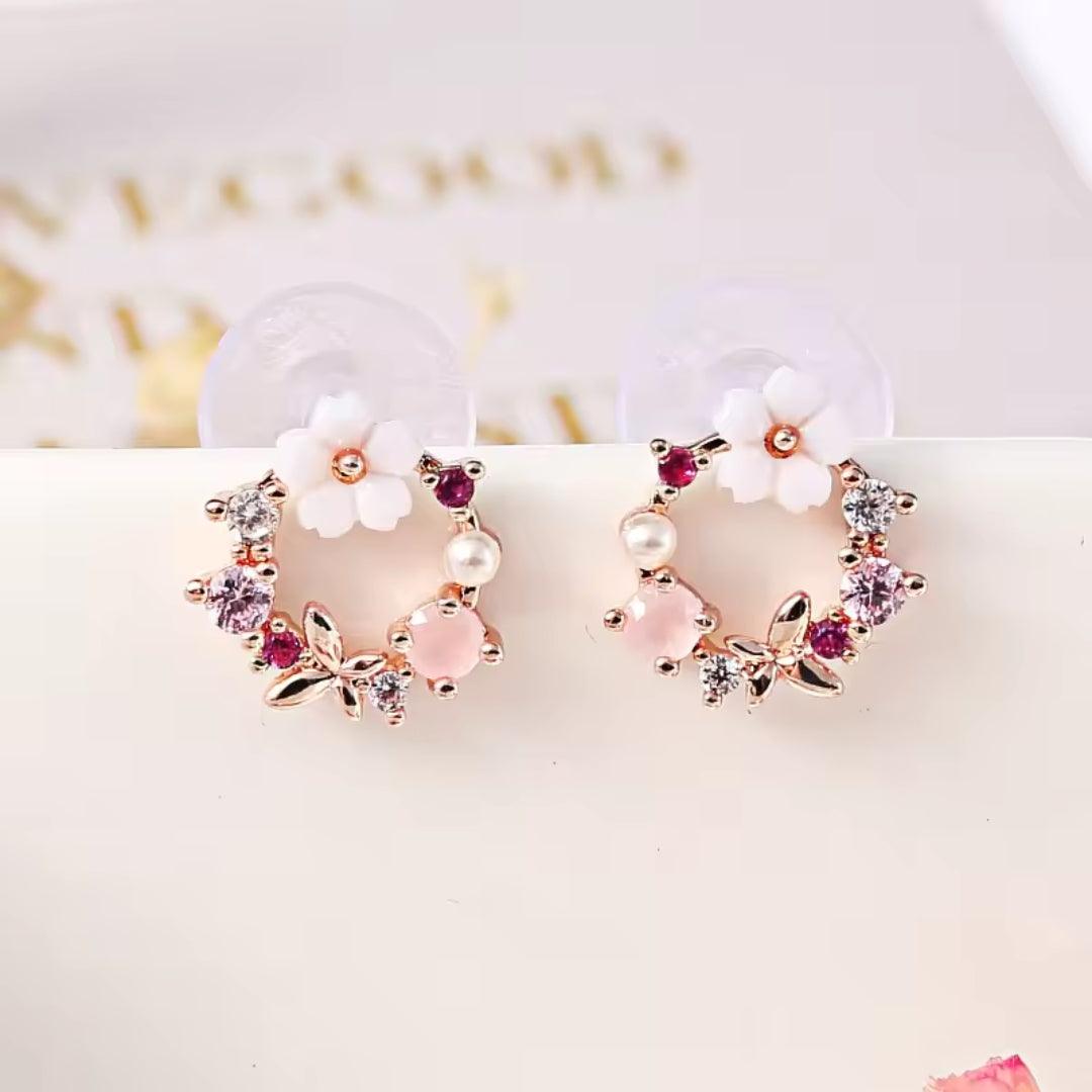 Floral and Gemstone Hoop Earrings