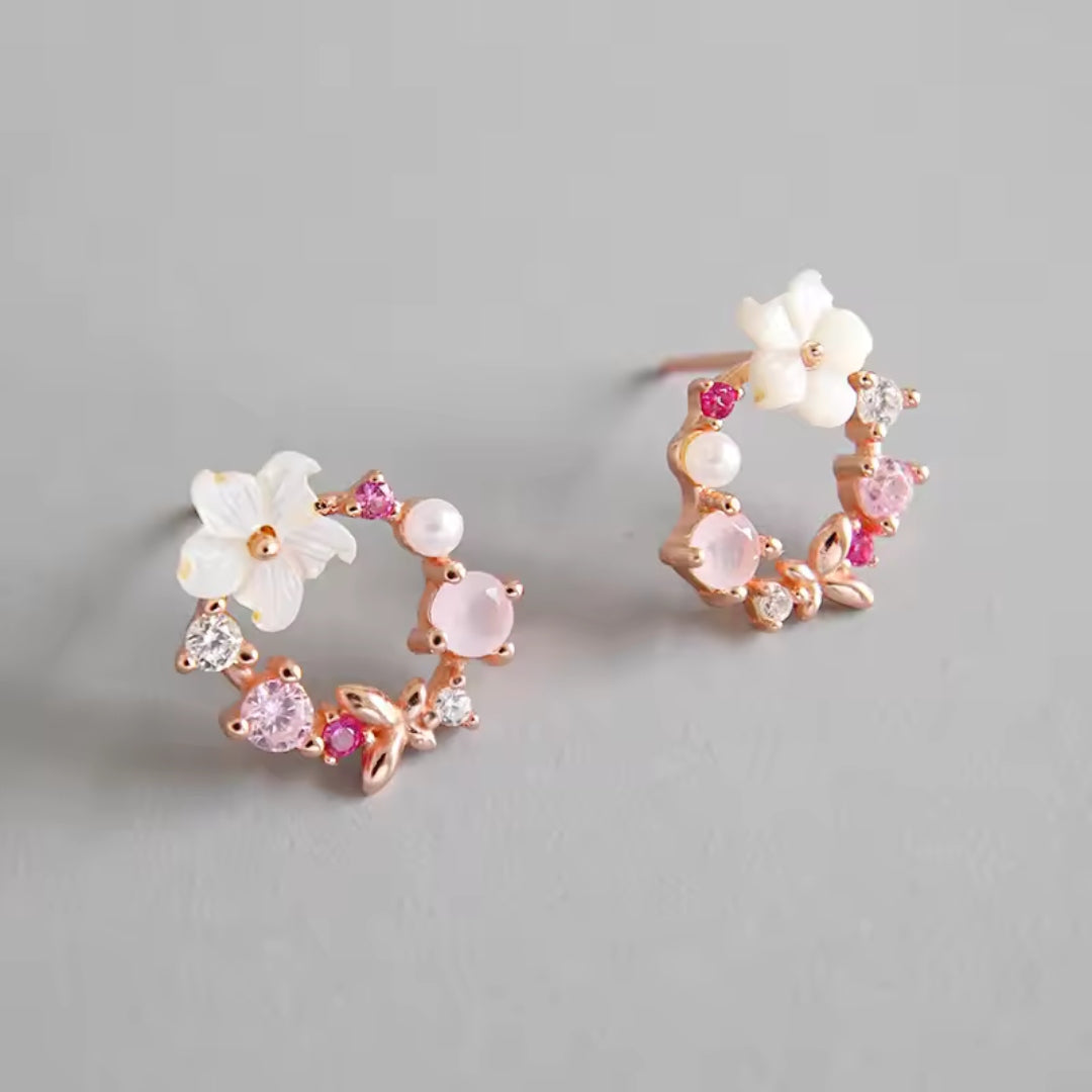 Pink Wedding Circle Earrings