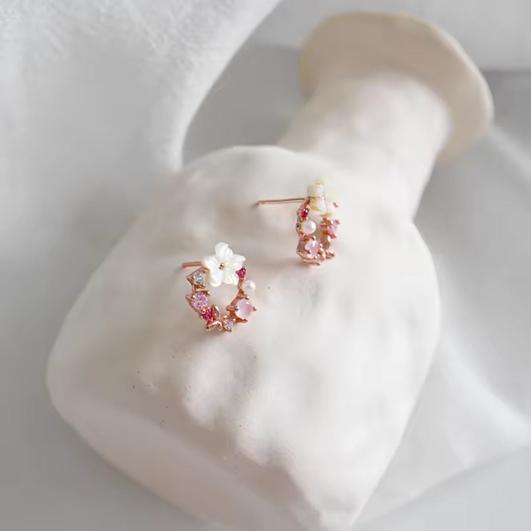 Pink Wedding Circle Earrings