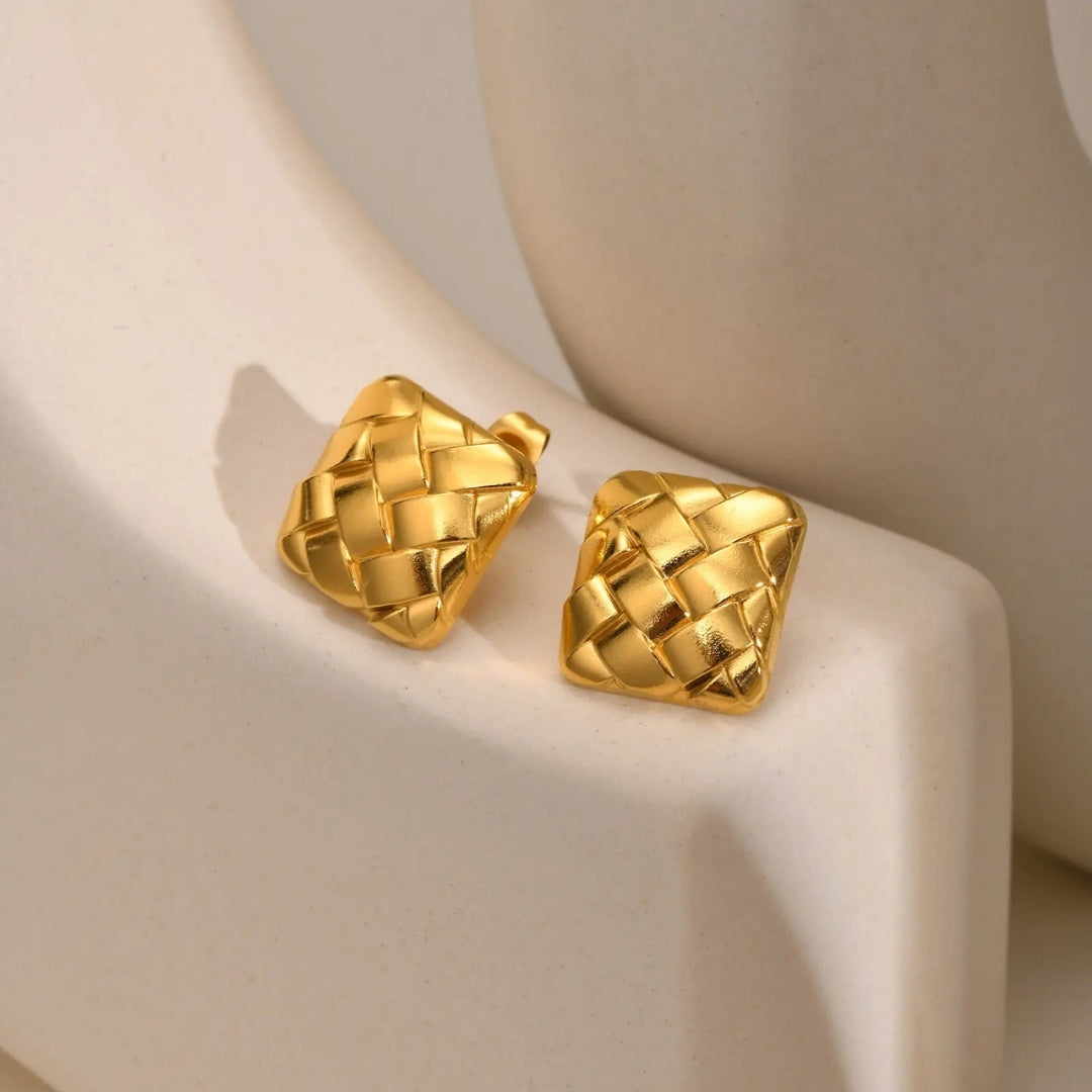 Anti Tarnish Square Woven Stud Earrings