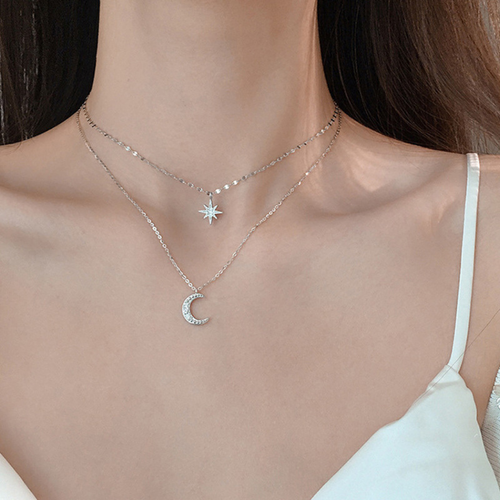 Silver Plated Star Moon Necklace