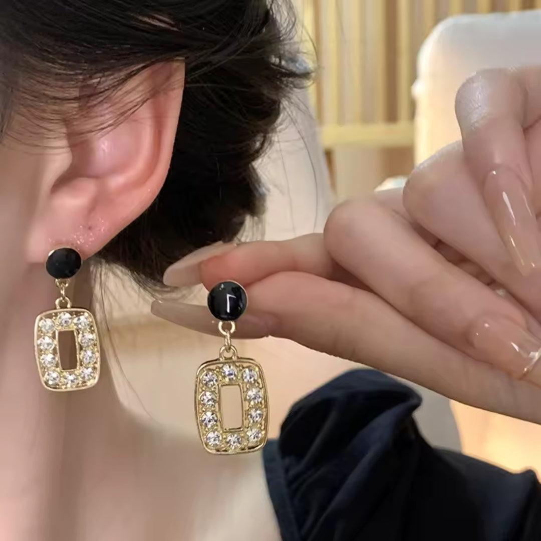 Rhinestone Rectangle Drop Earrings