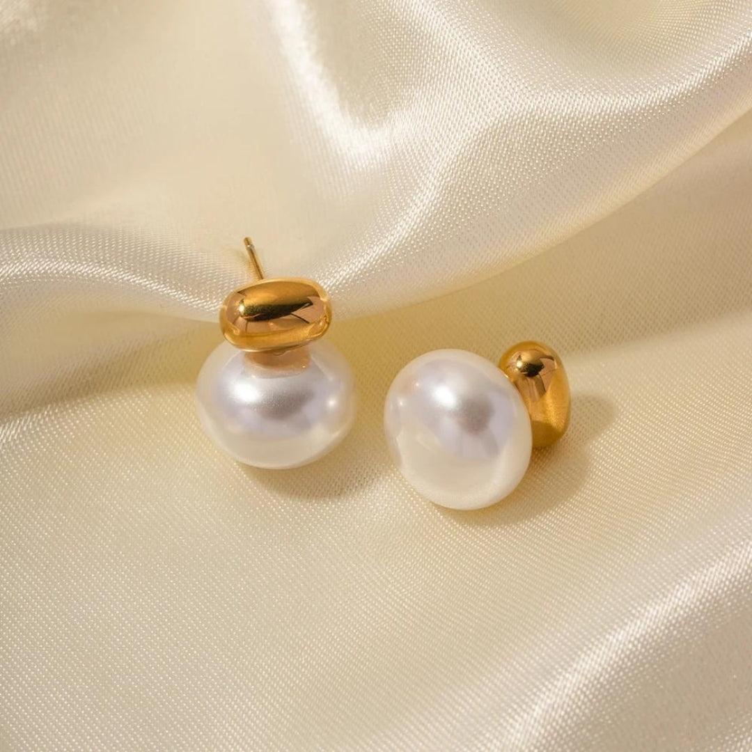 Gold and Pearl Stud Earrings