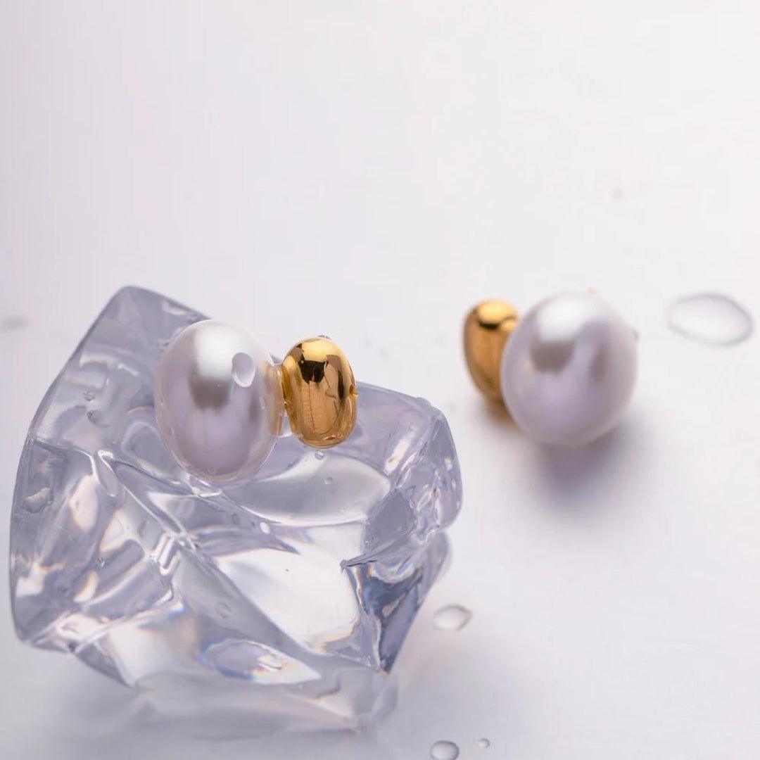 Gold and Pearl Stud Earrings