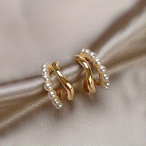 Korean Pearl Hoop Stud Earrings
