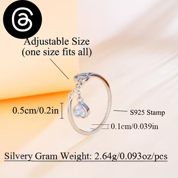 Silver Heart Drop Ring