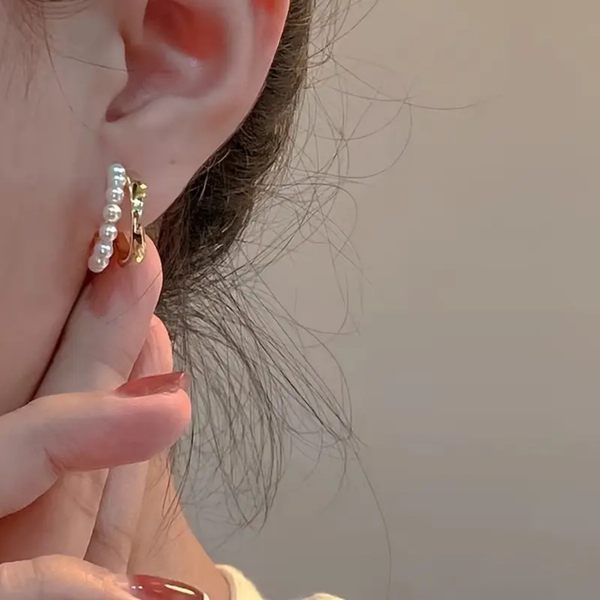 Korean Pearl Hoop Stud Earrings