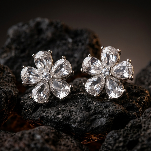 White Stone Flower Stud Earring