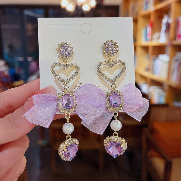 Zircon Geometry Maple Leaf Tassel Earrings