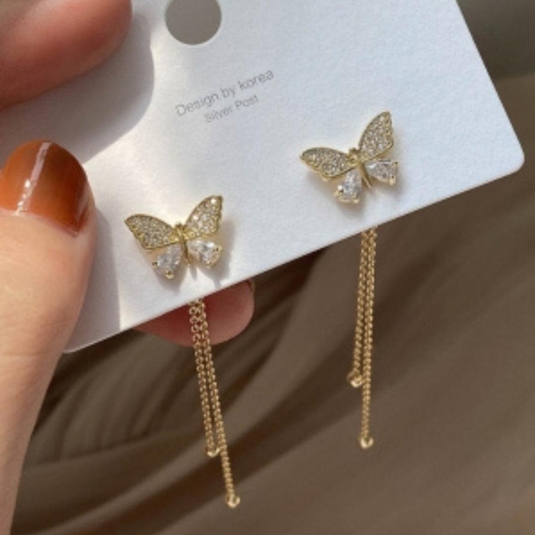 Butterfly Earrings with Dangling Chains