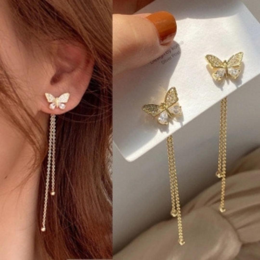 Butterfly Earrings with Dangling Chains