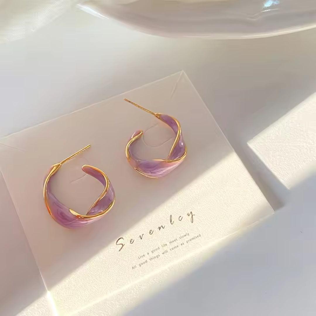 Purple and Gold Swirl Earrings