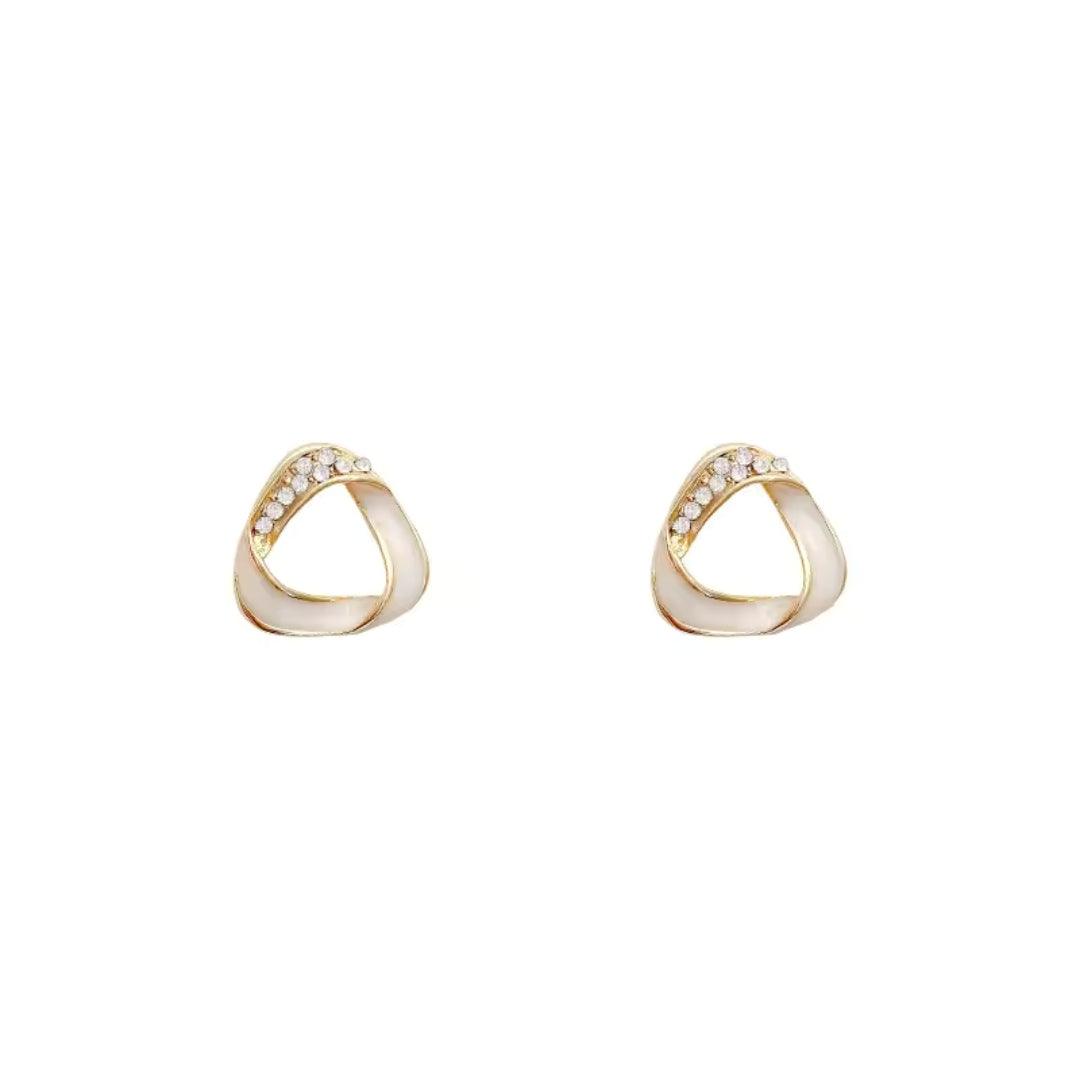 Gold Triangular Mother-of-Pearl and Rhinestone Earrings