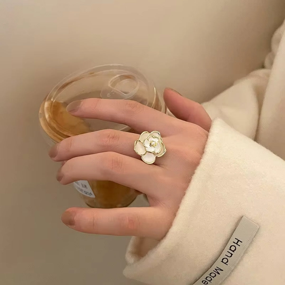 Gold Pearl Flower Open Ring