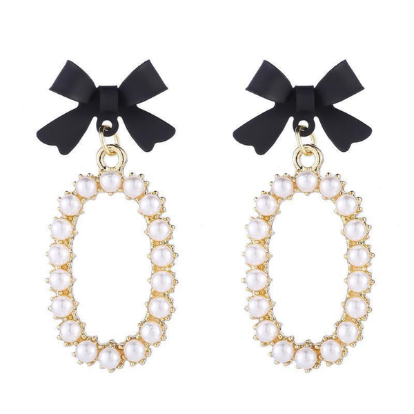 Bowknot With Hanging Pearls Earrings
