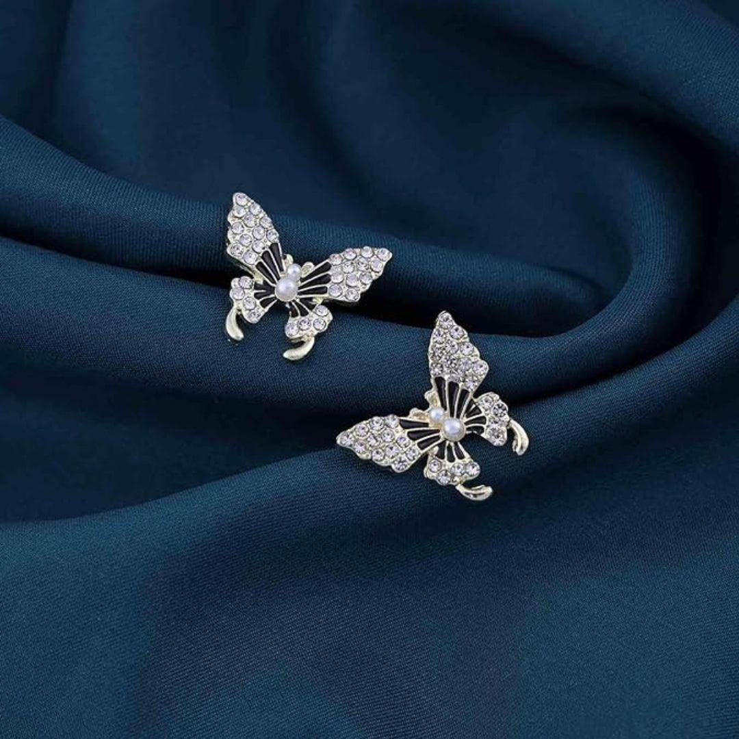 Butterfly Rhinestone Pearl Earrings