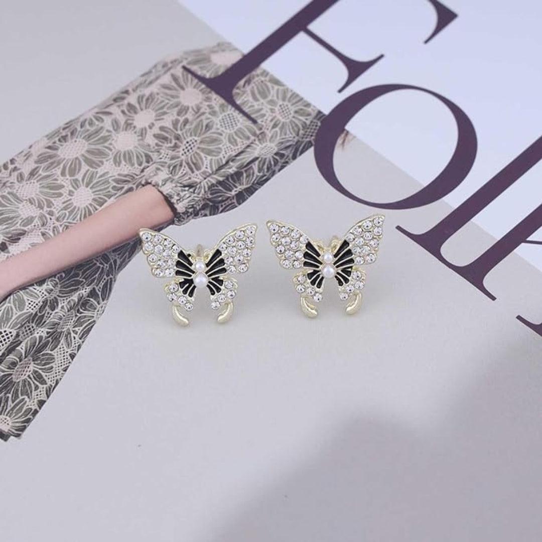 Butterfly Rhinestone Pearl Earrings