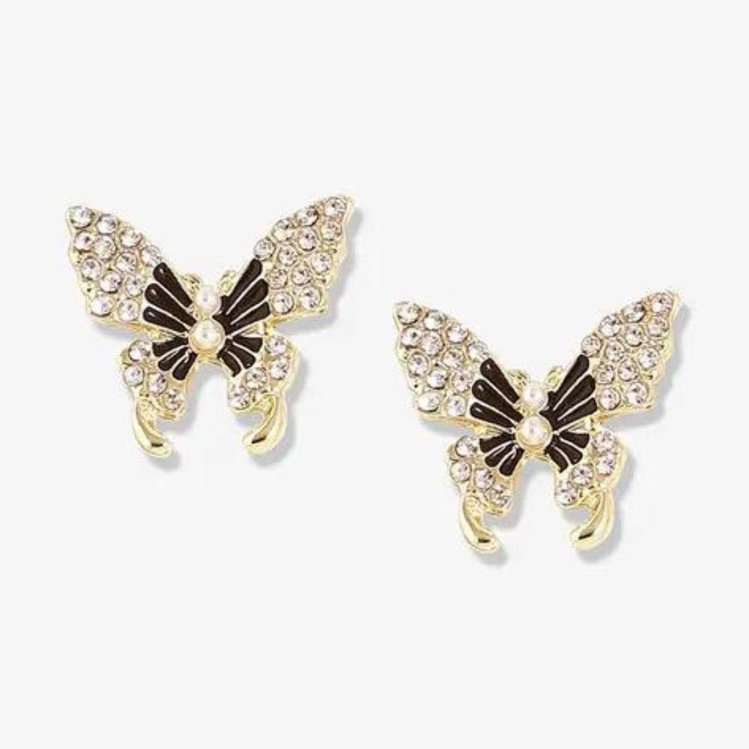 Butterfly Rhinestone Pearl Earrings