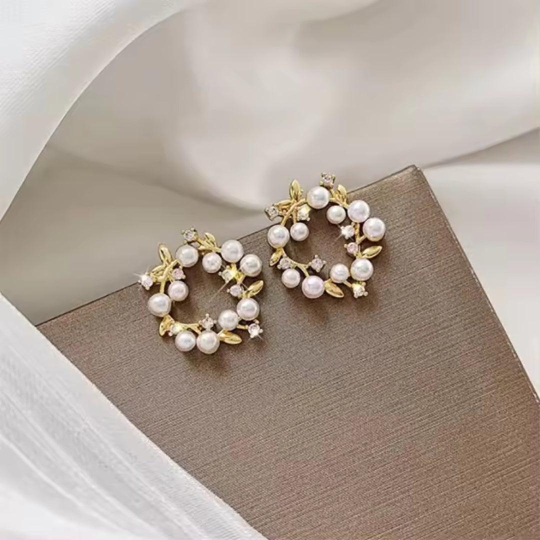 Gold Pearl Wreath Earrings