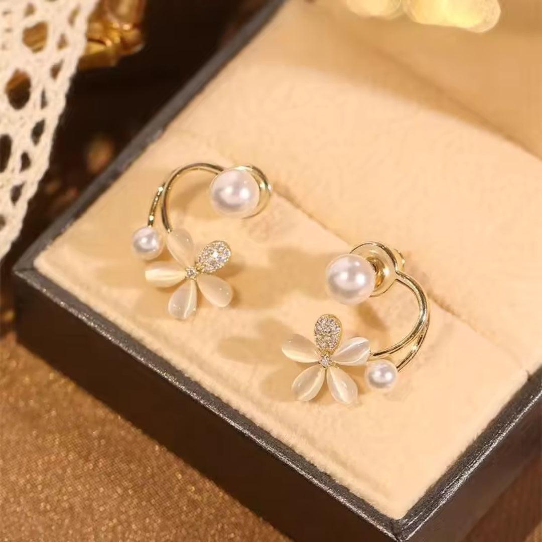 Gold Floral Pearl Earrings