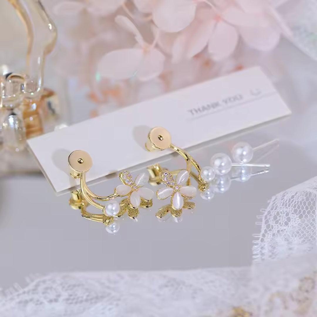 Gold Floral Pearl Earrings