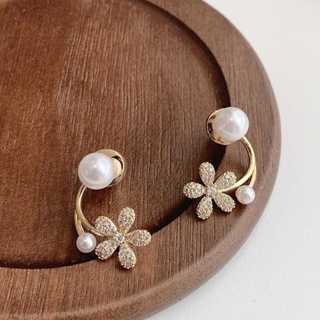 Gold Floral Pearl Earrings