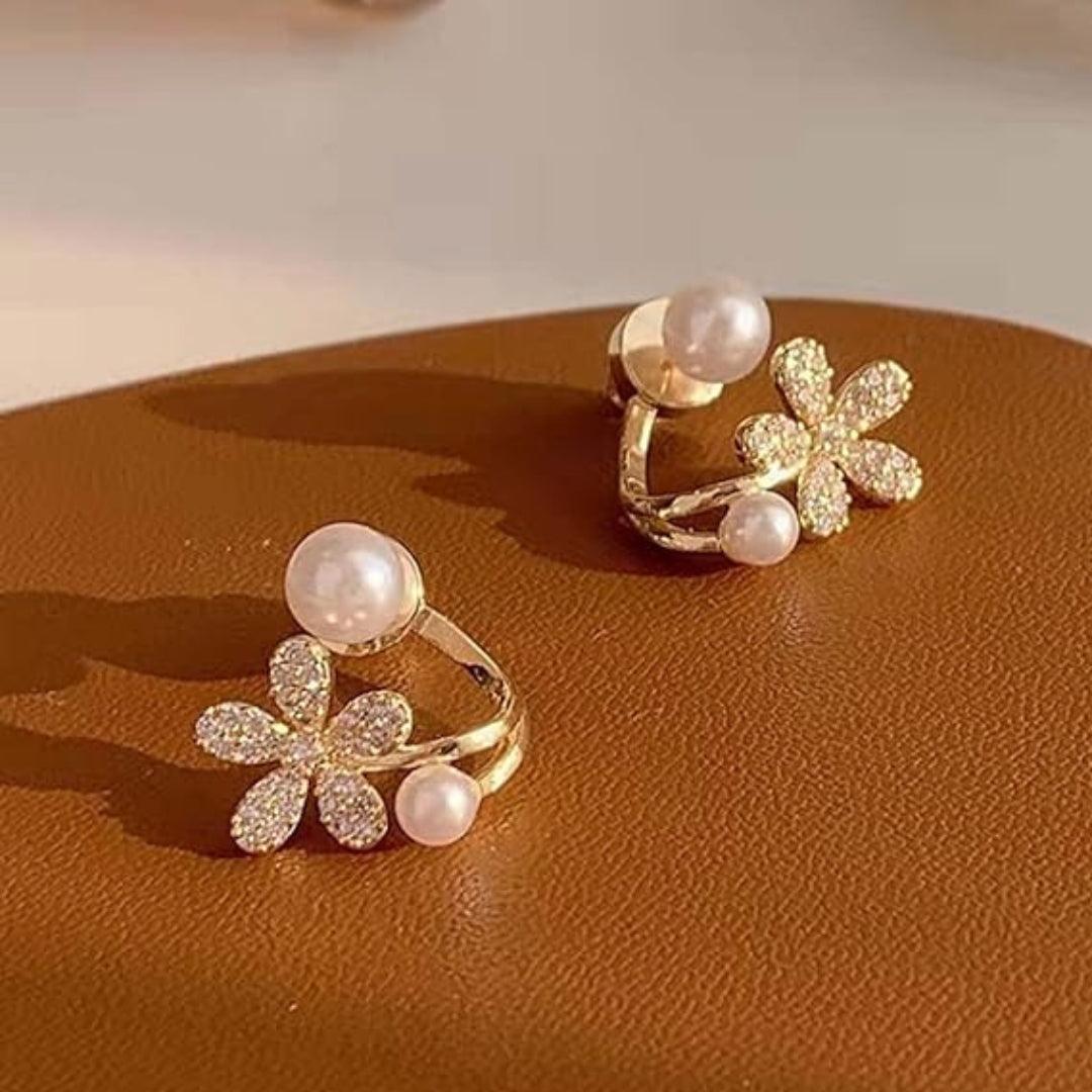 Gold Floral Pearl Earrings