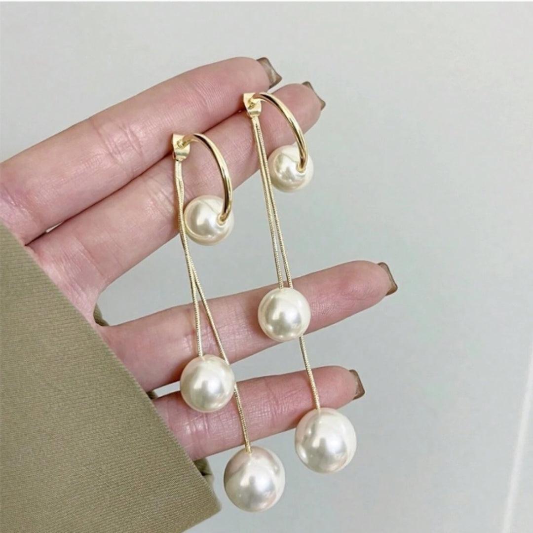 Triple Pearl Drop Earrings