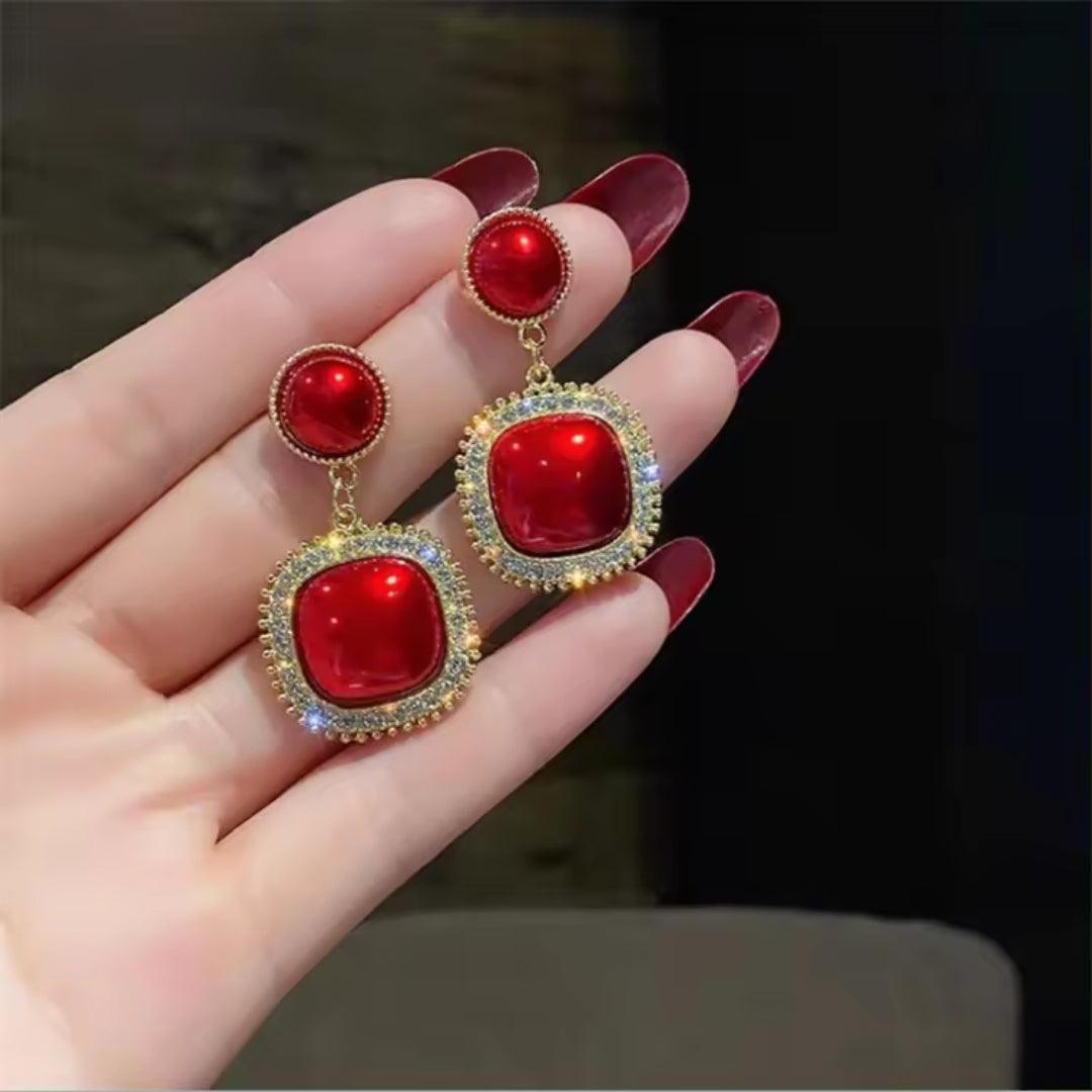 Red Gemstone Drop Earrings