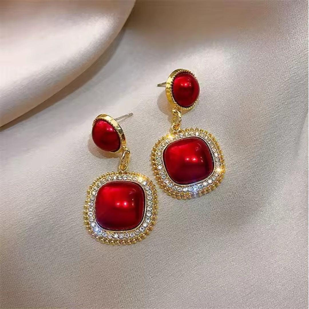 Red Gemstone Drop Earrings