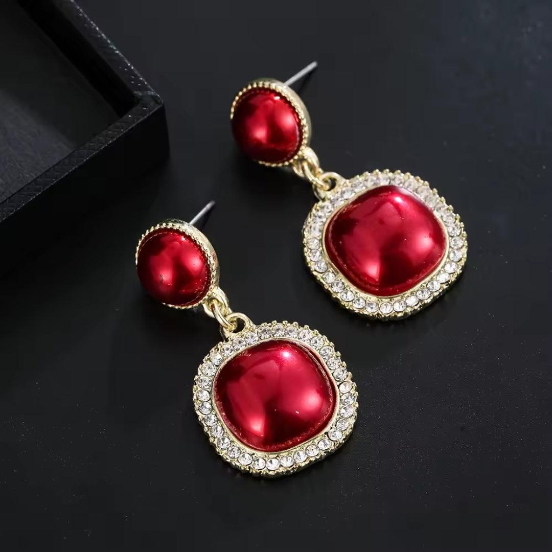 Red Gemstone Drop Earrings