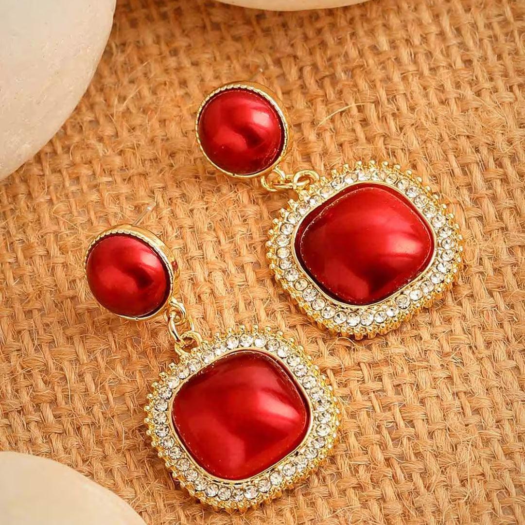 Red Gemstone Drop Earrings