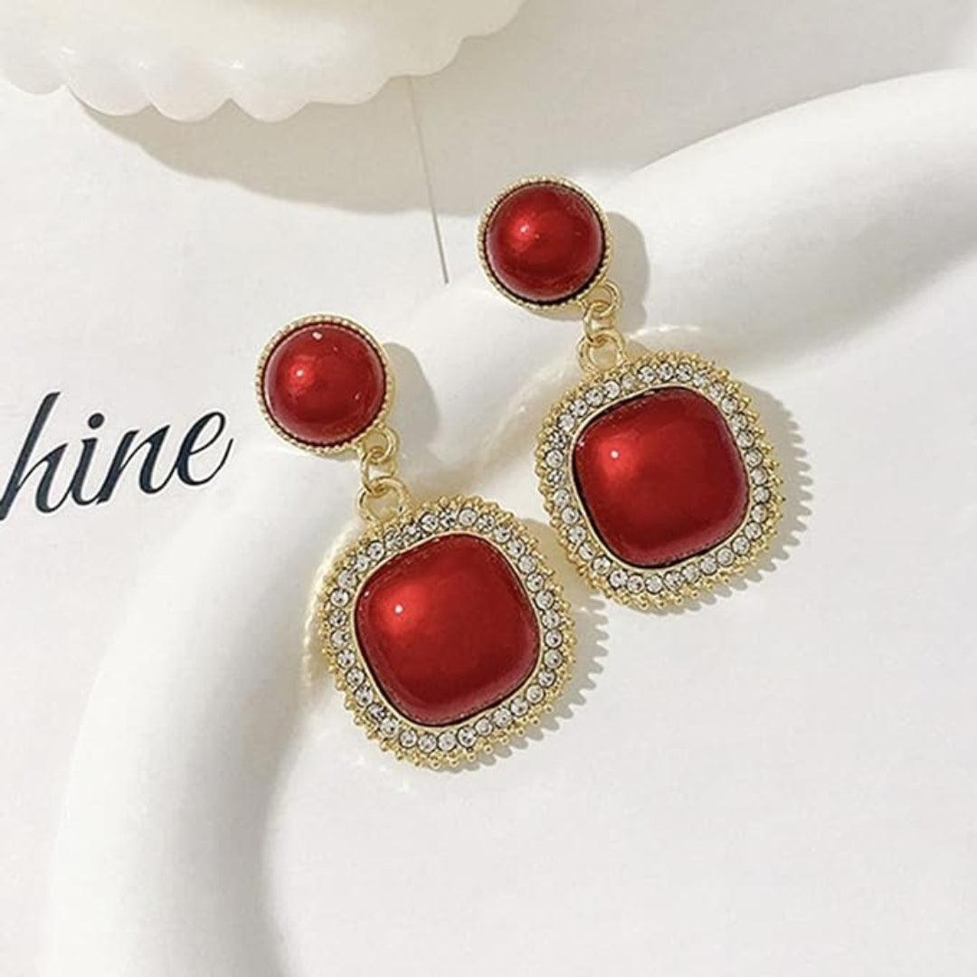 Red Gemstone Drop Earrings