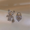 Sparkling Teddy Bear & Heart Lock Earrings