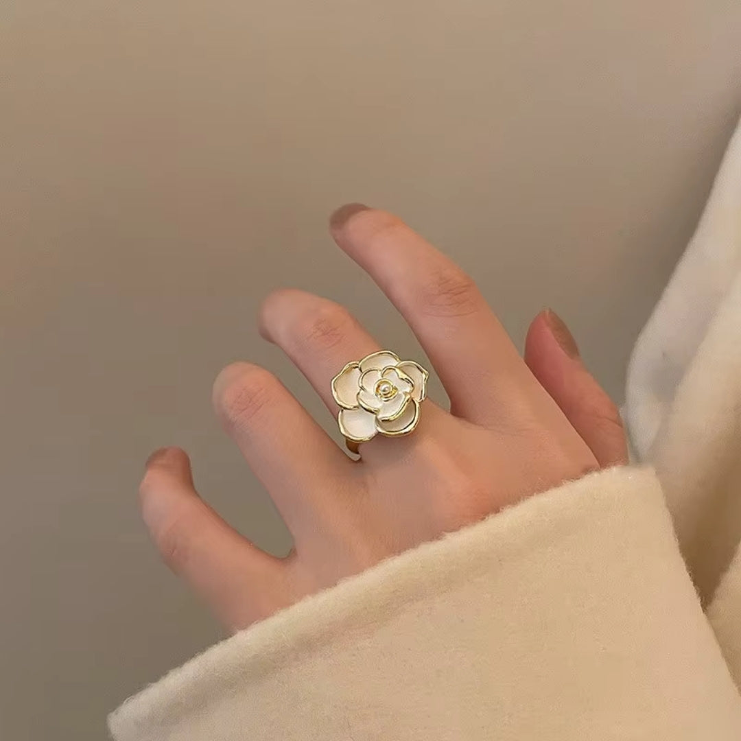 Gold Pearl Flower Open Ring