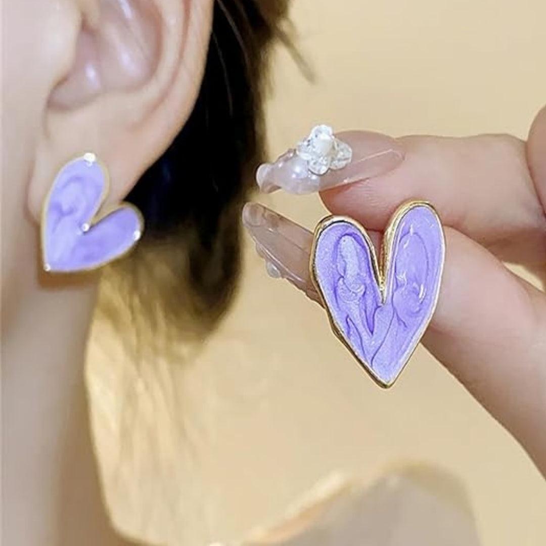 Purple Heart Enamel Stud Earrings