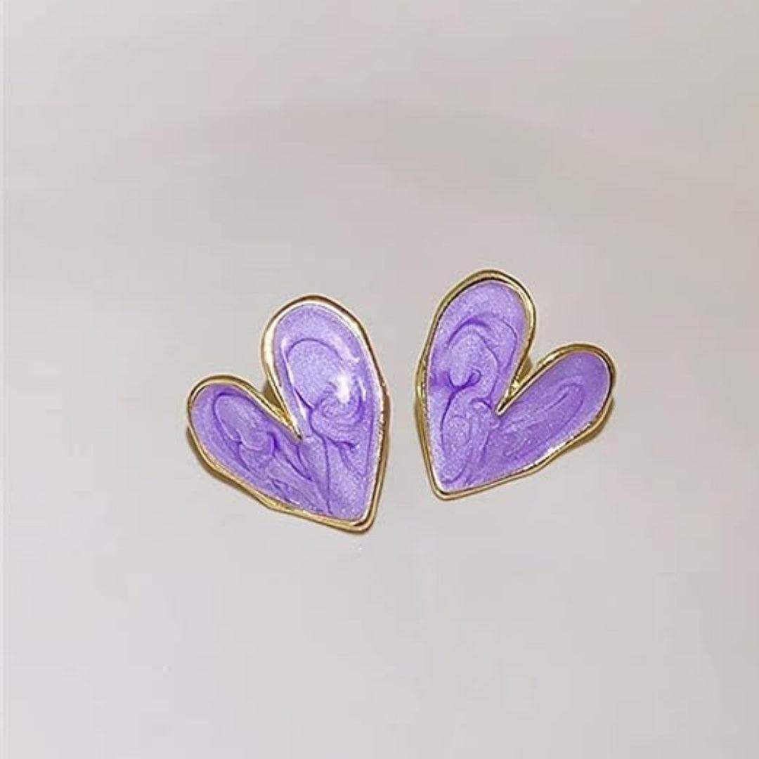 Purple Heart Enamel Stud Earrings