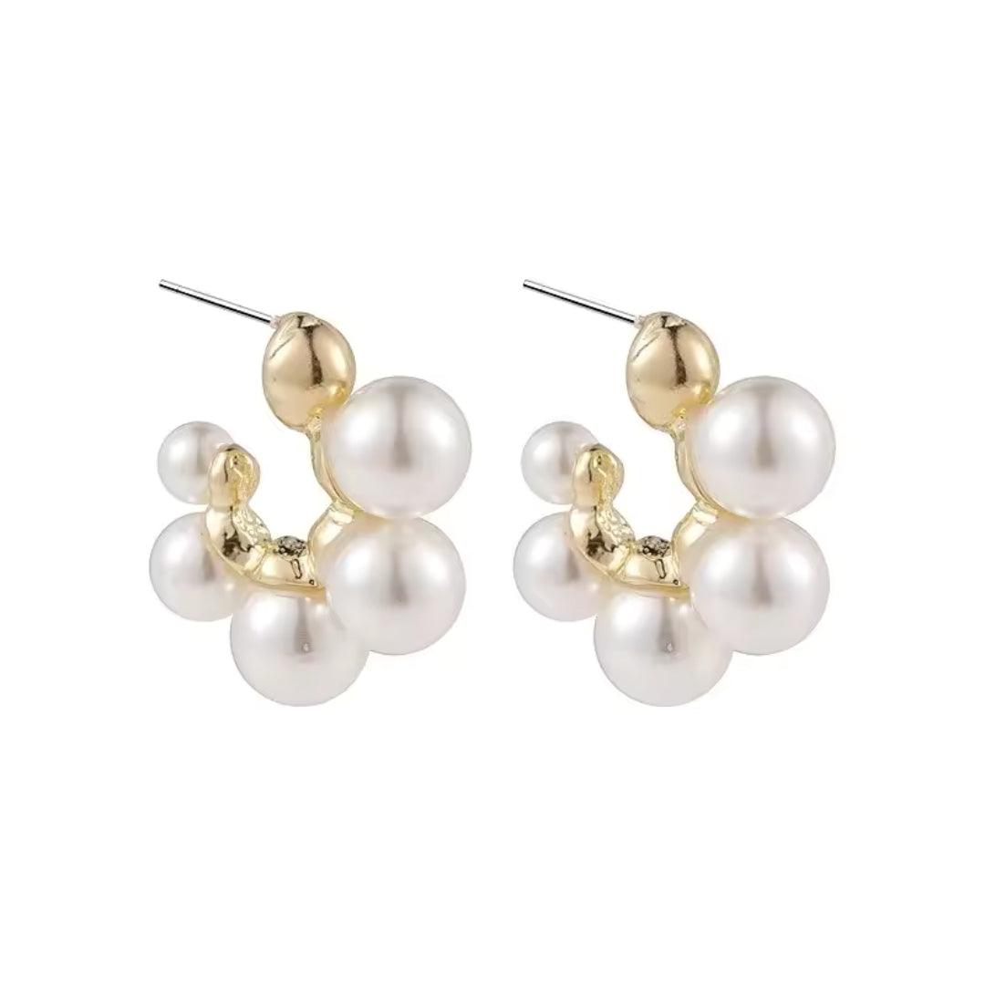 Gold and Pearl Cluster Earrings