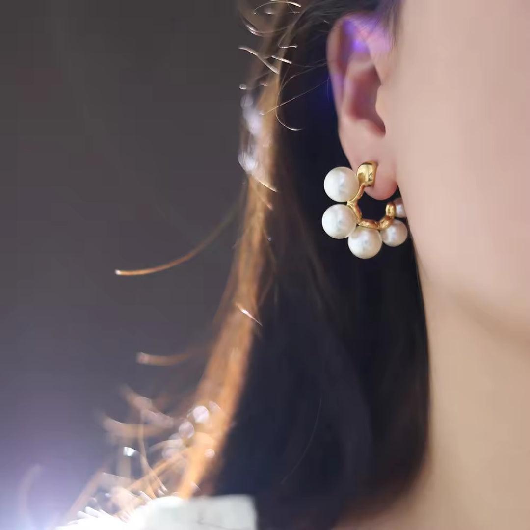 Gold and Pearl Cluster Earrings