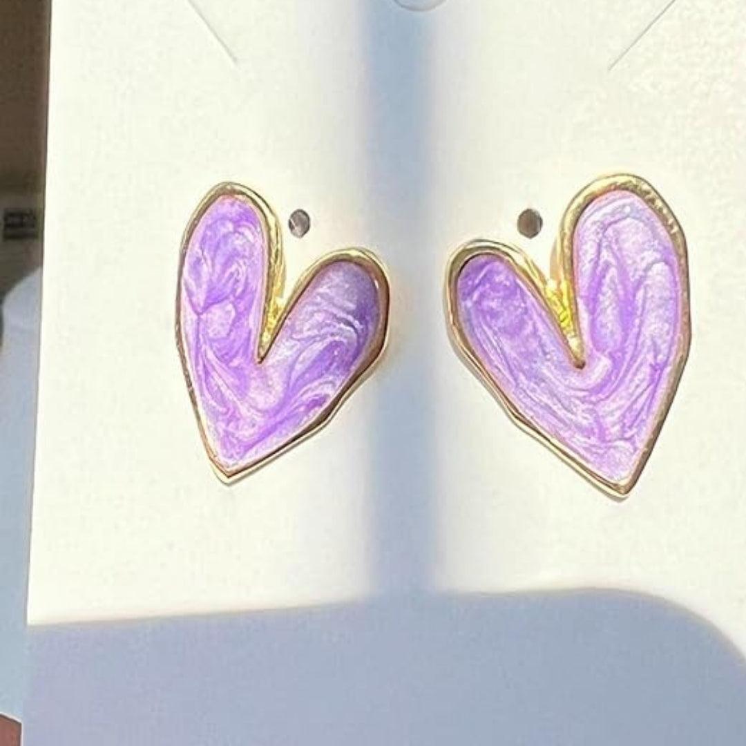 Purple Heart Enamel Stud Earrings