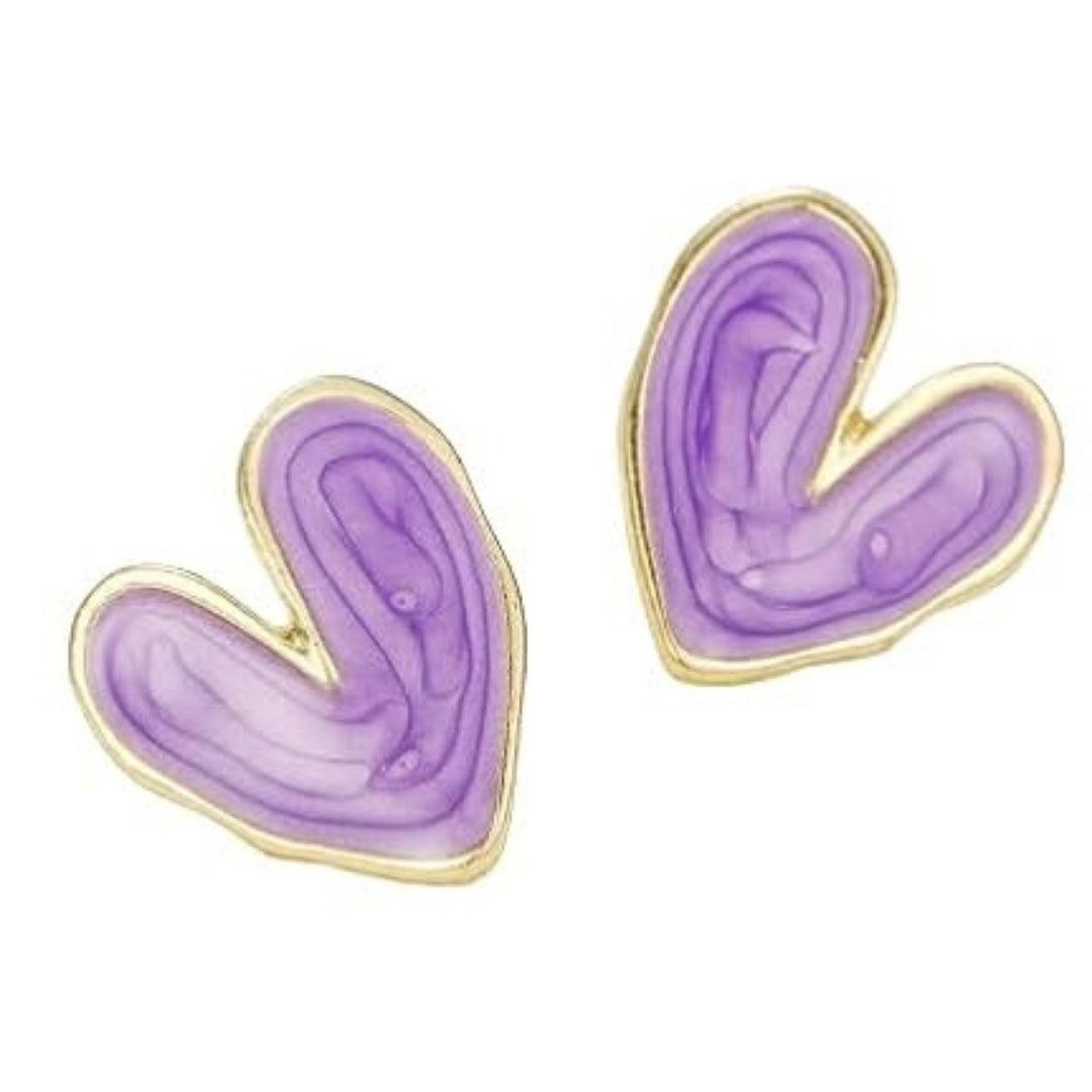 Purple Heart Enamel Stud Earrings