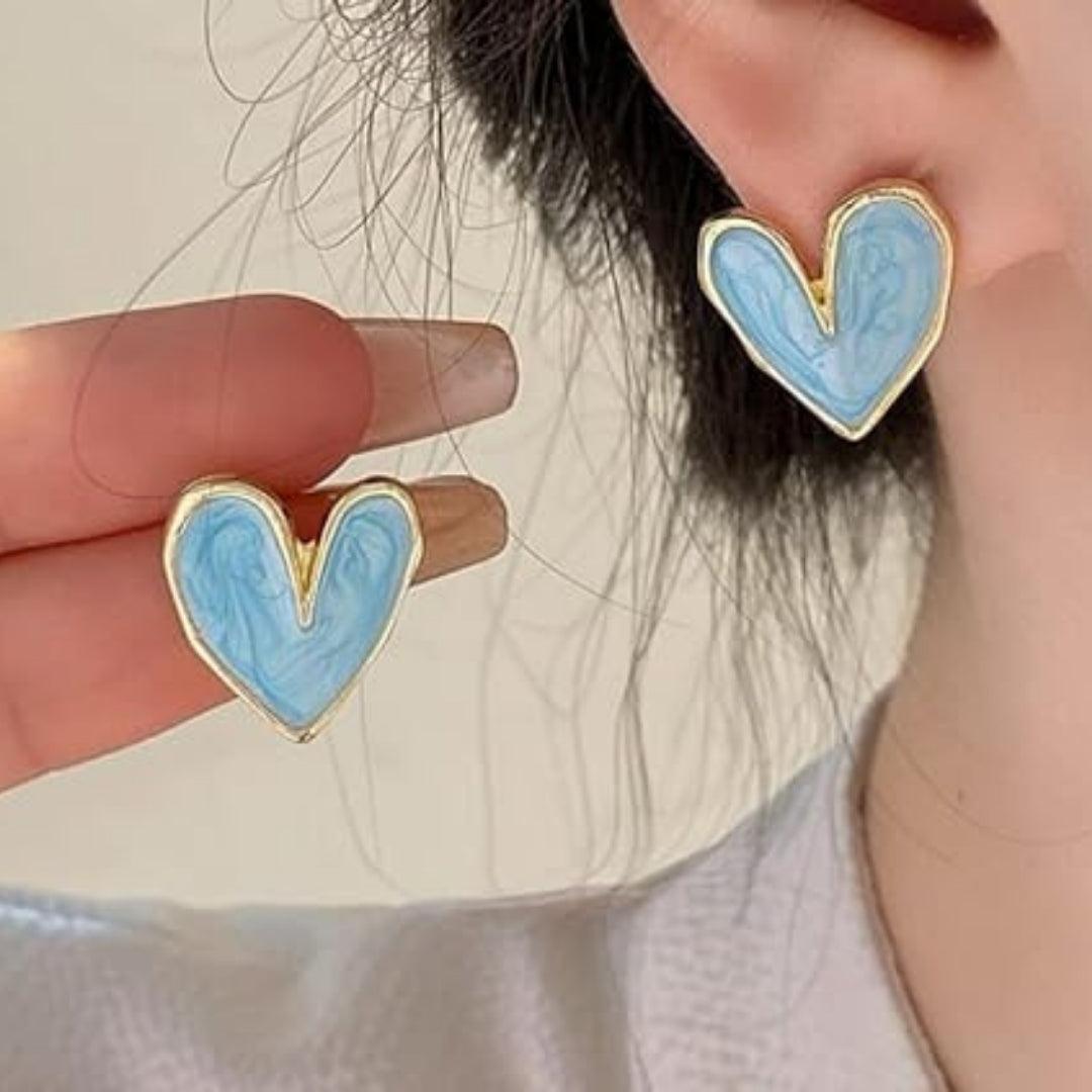 Gold-Framed Blue Heart Studs