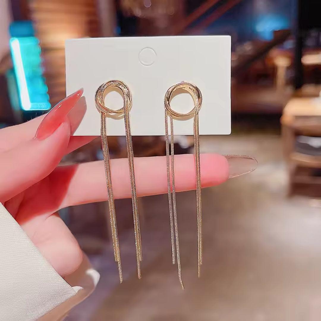 Metal long drop earrings