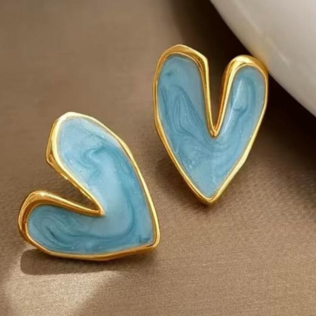 Gold-Framed Blue Heart Studs